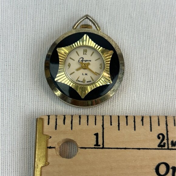 Vintage Burgana Swiss Made Gold Black Pocket Watch With Starburst Mechanical Orn - Picture 7 of 8